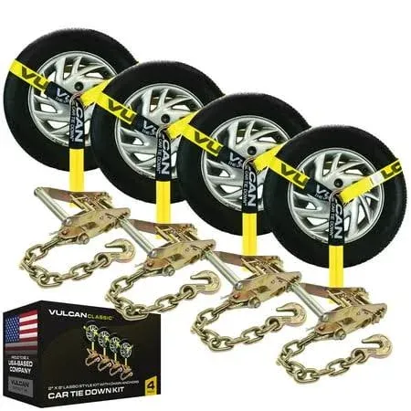 Vulcan Car Tie Down with Chain Anchors Lasso Style 2 Inch x 96 Inch