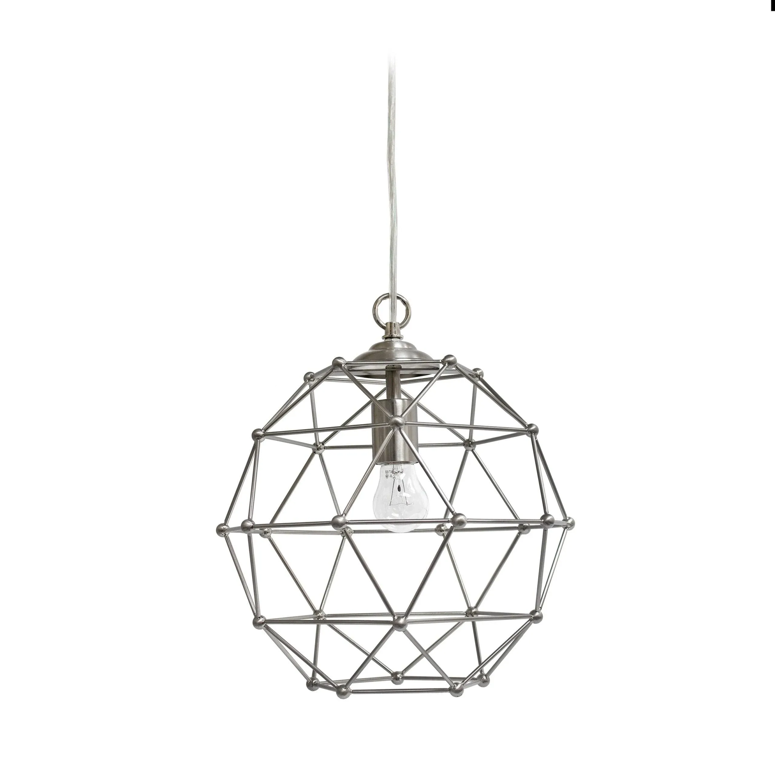 Elegant Designs PT1006-BSN 1 Light Hanging Industrial Ceiling Light Wire Cage Pendant, 12 Inch, Brushed Nickel