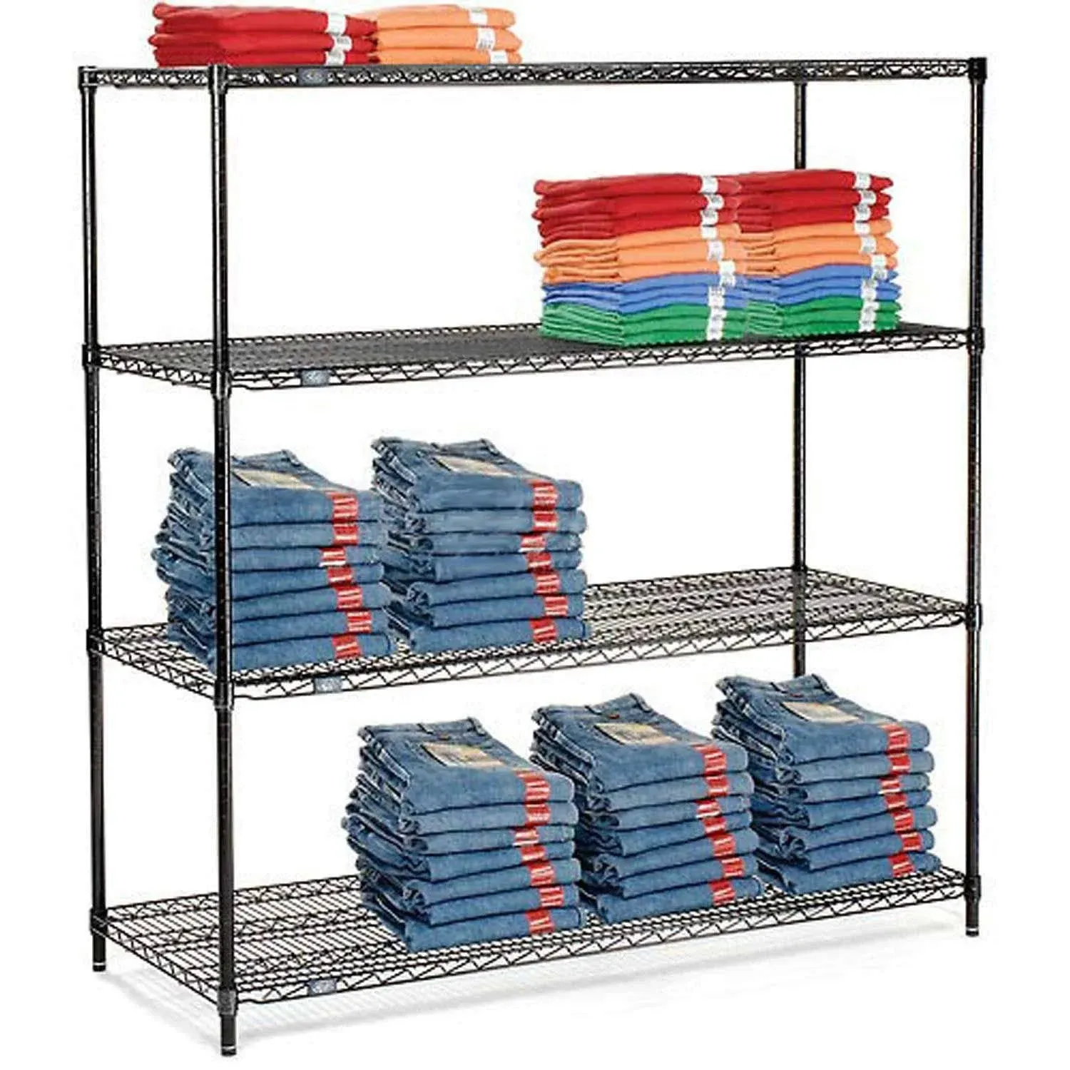 Nexel Black Epoxy, 4 Tier, Wire Shelving Starter Unit, 60"W x 24"D x 86"H 24608B