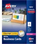 Avery Clean Edge Business Cards, Laser, 2 x 3 1/2, White, 1000/Box