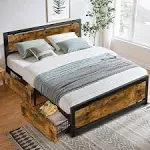 Codesfir Full Platform Bed Frame with 4 Drawers Storage Headboard and Footboard