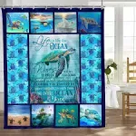 Jinflower Sea Turtle Shower Curtain Life Is Like The Ocean Shower Curtain with 12 ...