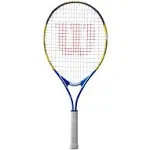 WILSON US OPEN 25&#034; WRT20330U TENNIS RACKET FOR AGES 9-10, BLUE W/ YELLOW 3 7/8&#034;