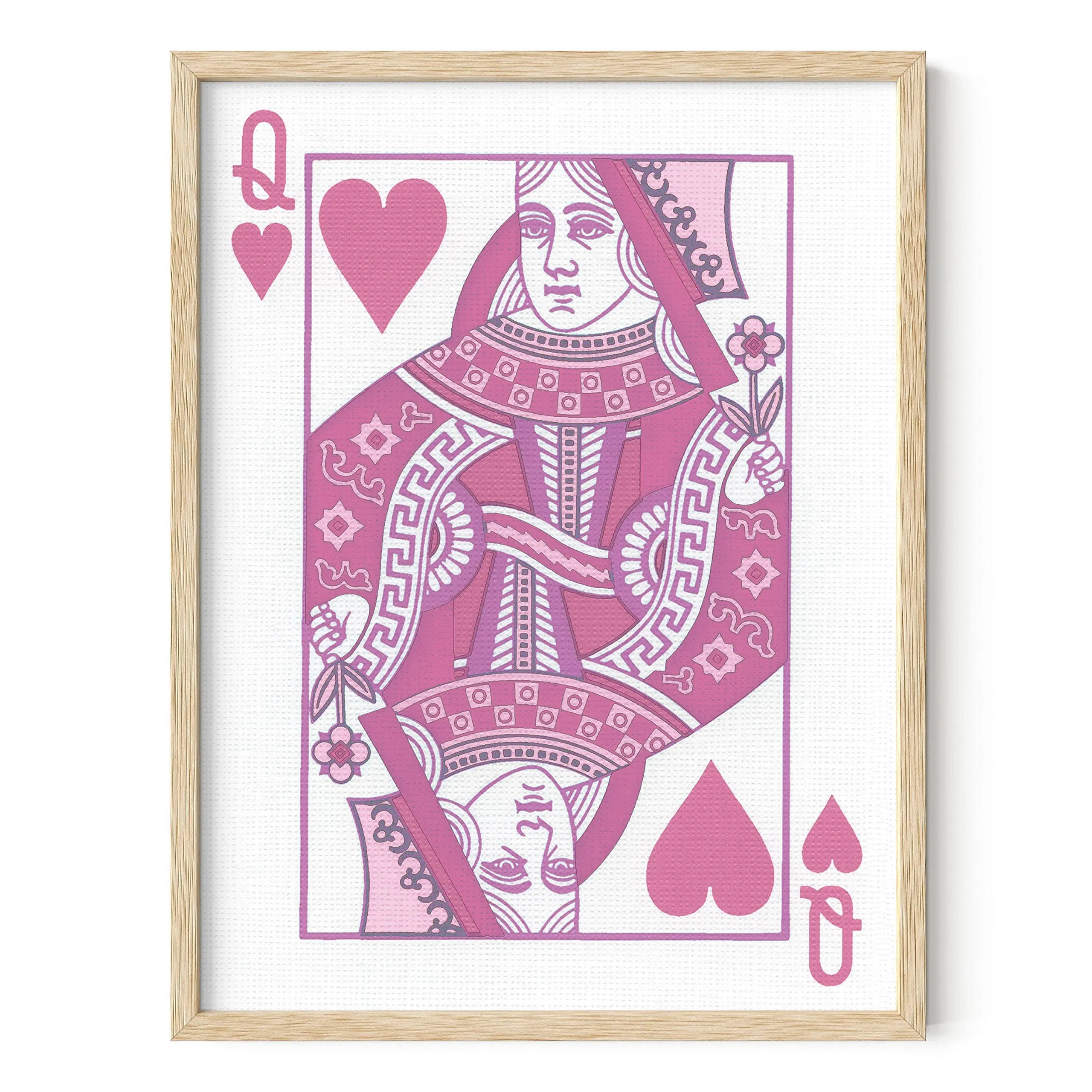 HAUS AND HUES Pink Queen of Hearts - Queen Poster Aesthetic Pictures for Wall Posters for Bedroom, Aesthetic Pink Art, Girls Pink Wall Decor (Beige Frame, 12x16)