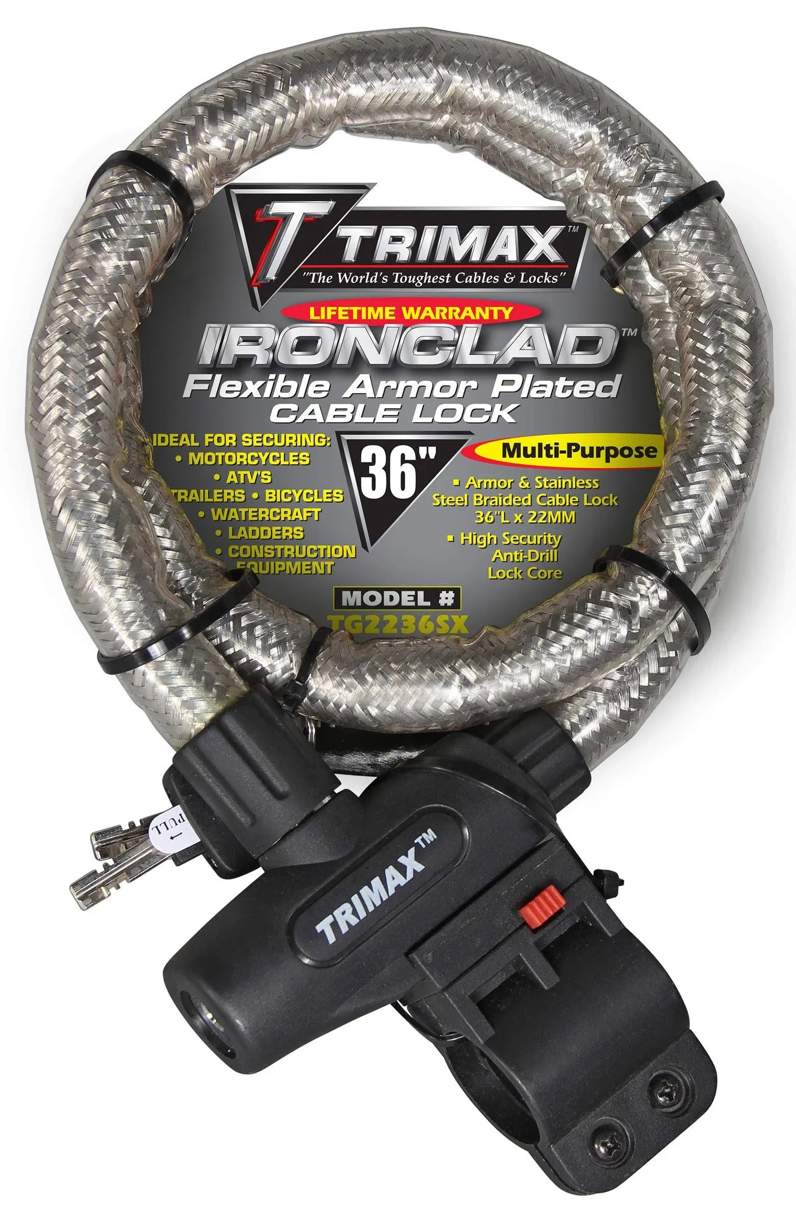 Trimax TG2236SX 3&#039; x 22mm Ironclad Armor Plated Stainless Steel Cable Lock