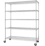 TRINITY EcoStorage Heavy Duty 5-Tier Adjustable Wire Shelving with Wheels for Kitchen Organization, Garage Storage, Laundry Room, NSF Certified, 800 to 4000 Pound Capacity, Chrome, 60 by 24 by 72-Inch