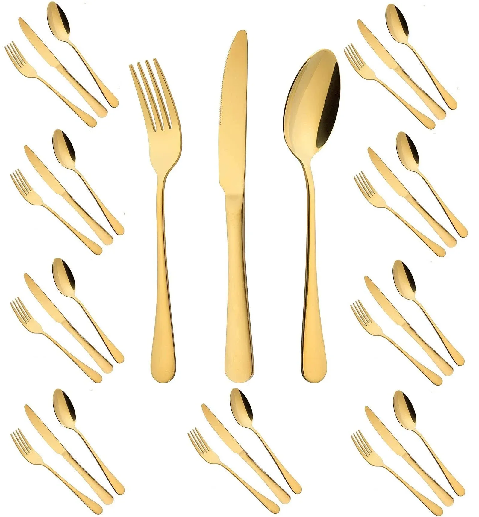 30 Pcs Gold Flatware Set for 10 Stainless Steel Silverware Cutlery Golden Dinner Knives Forks and Spoons Rustproof Dinning Tableware Utensils for Home and Restaurant Lunch Dinner