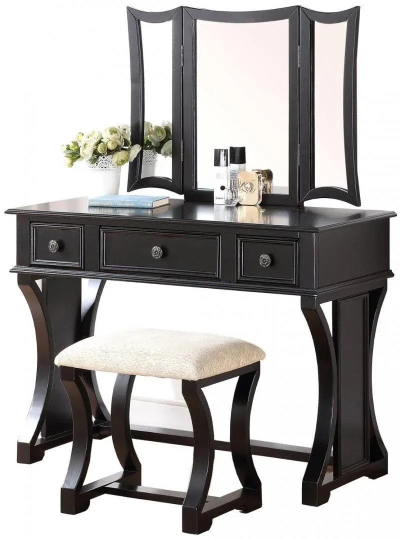 Poundex Bobkona Edna Vanity Set with Stool