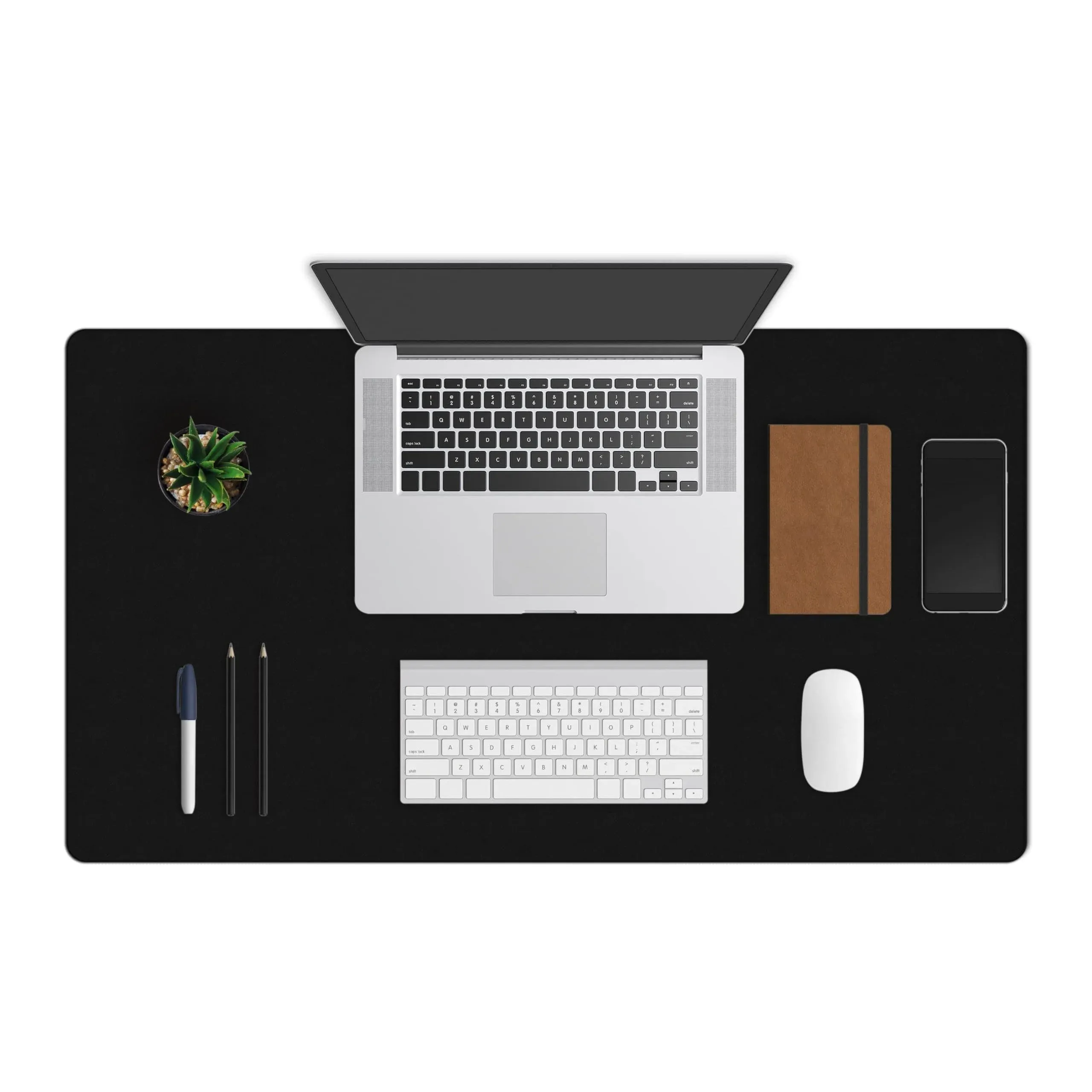 Zbrands // Leather Smooth Desk Mat Pad Blotter Protector, Midnight Black, Extended Non-Slip Rectangular, Laptop Keyboard Mouse Pad