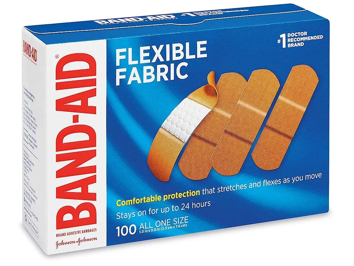 Band-Aid Flexible Fabric Premium Adhesive Bandages, 3/4 inch x 3 inch, 100/Box