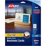 Avery True Print Clean Edge Business Cards Inkjet 2 x 3 1/2 Ivory 200/Pack