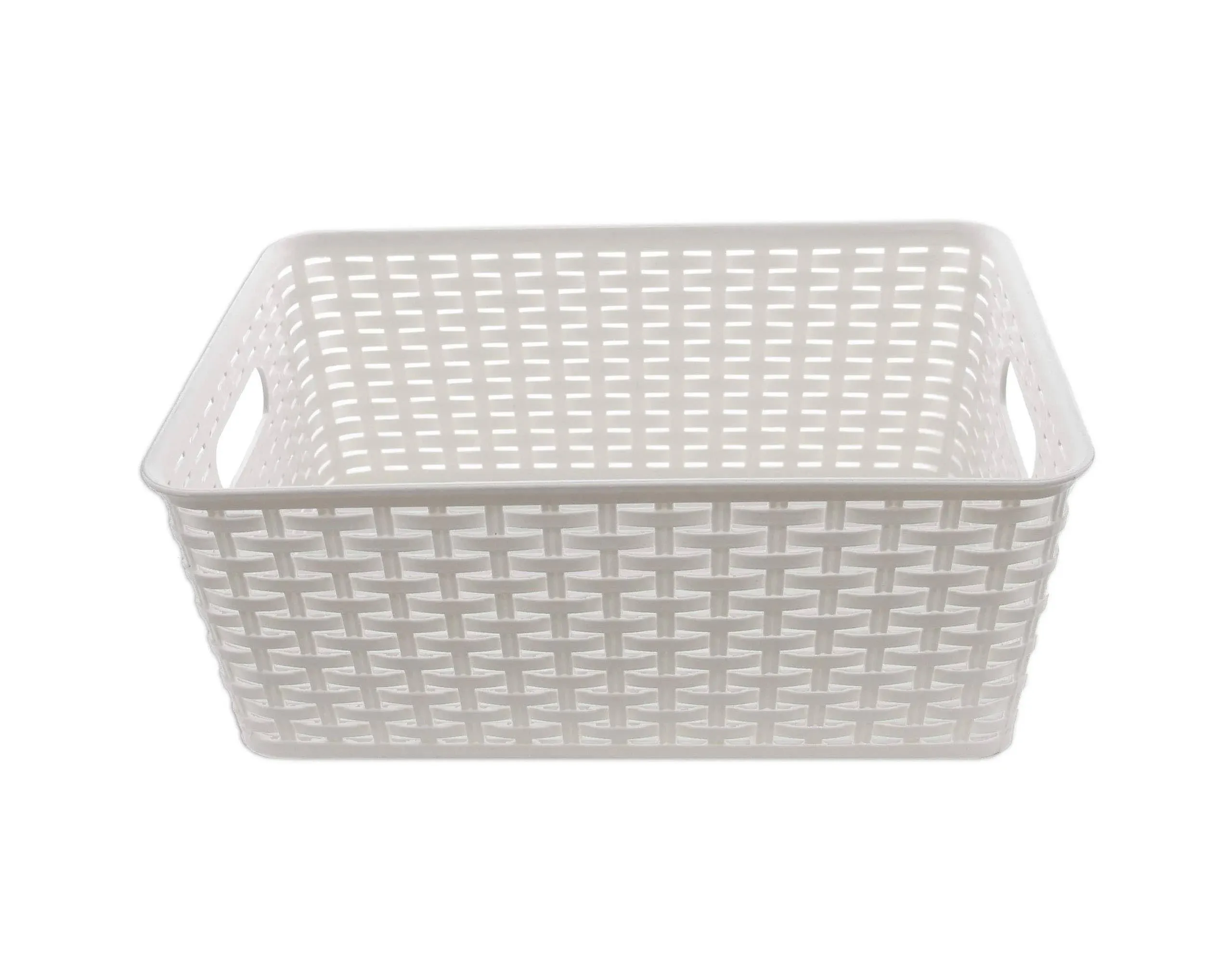 YBM HOME Medium Plastic Rattan Storage Box Basket Organizer, Small - White - 1 Pack