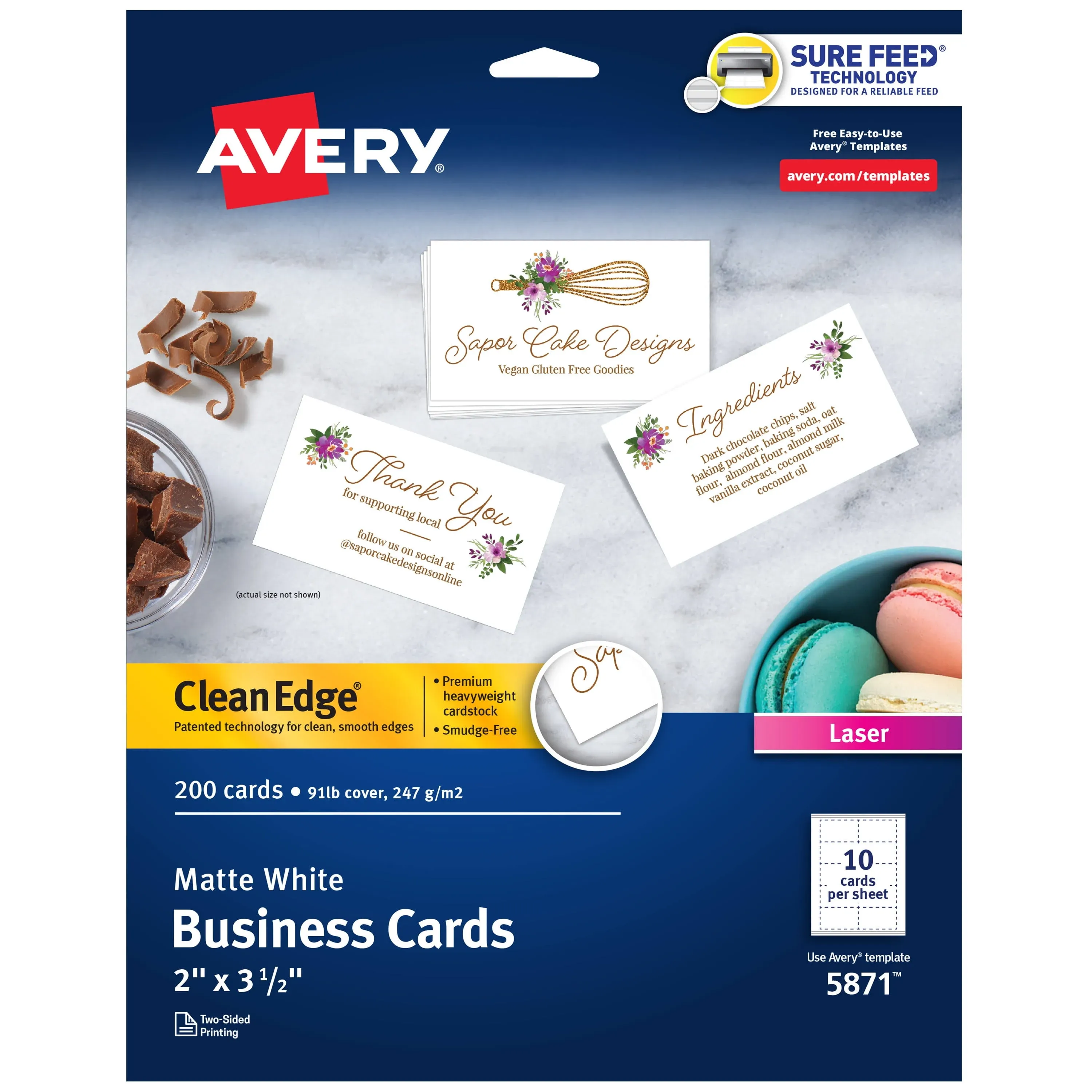 Avery 5871 - Clean Edge Business Cards, Laser, White - 200 Cards