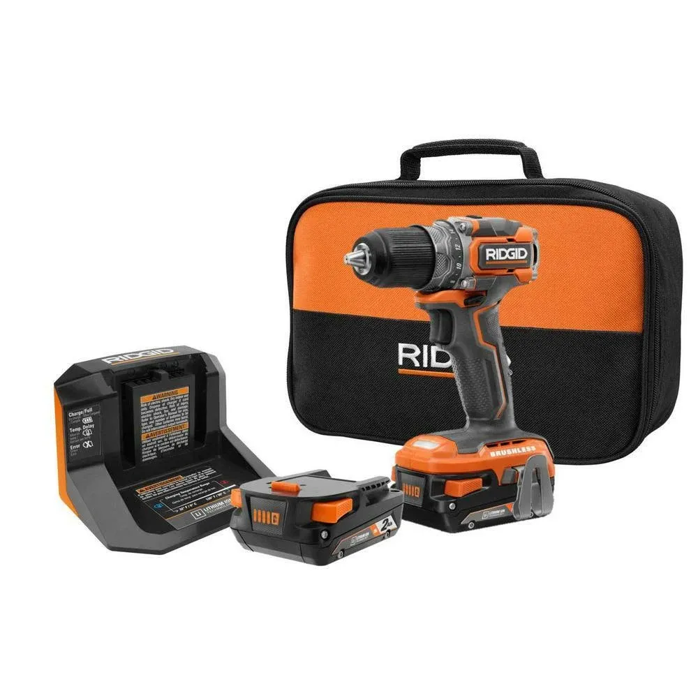 Ridgid R8701K 18V Brushless Subcompact Cordless 1/2 in. Drill Driver Kit with (2) 2.0 Ah Battery, Charger and Bag