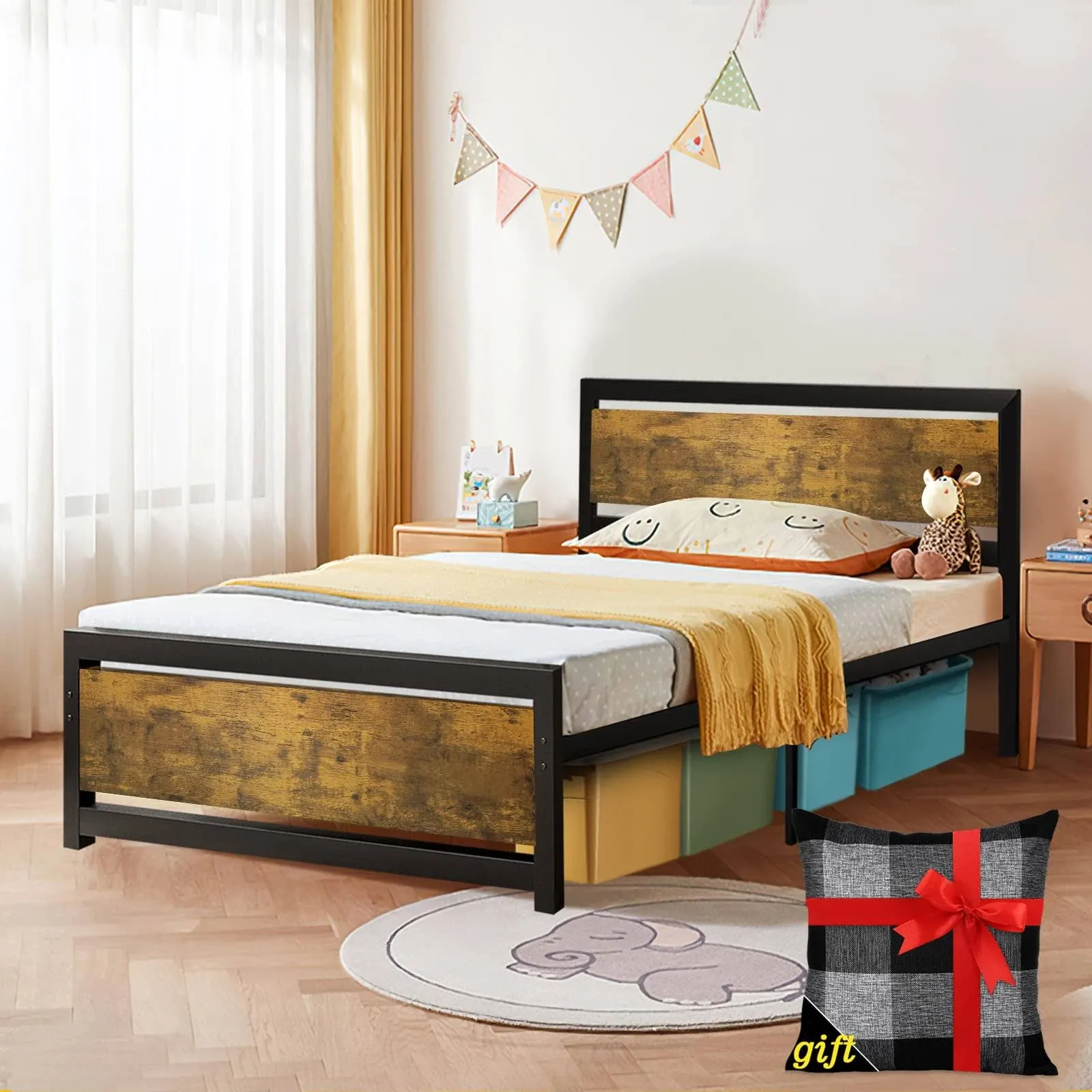 Codesfir Twin Bed Frame with Headboard and Footboard, Strong 4 U-Shaped Support ...