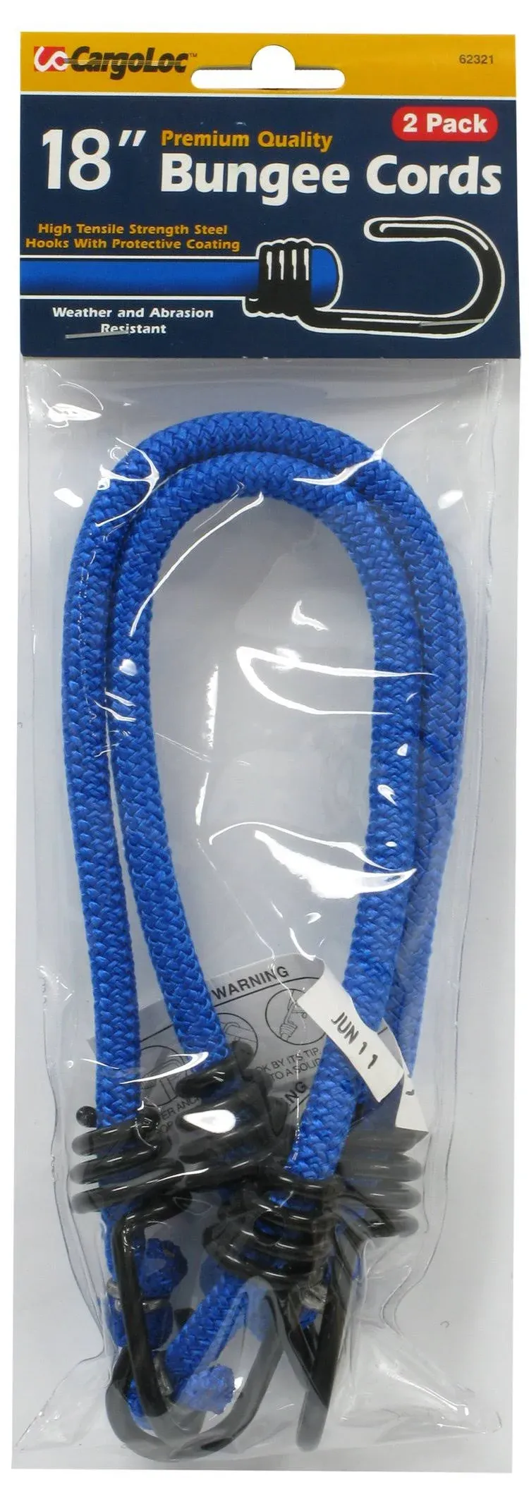 CargoLoc 62321 Bungee Cords with High Tensile Steel Hooks, 18-Inch, Blue, 2-Piece