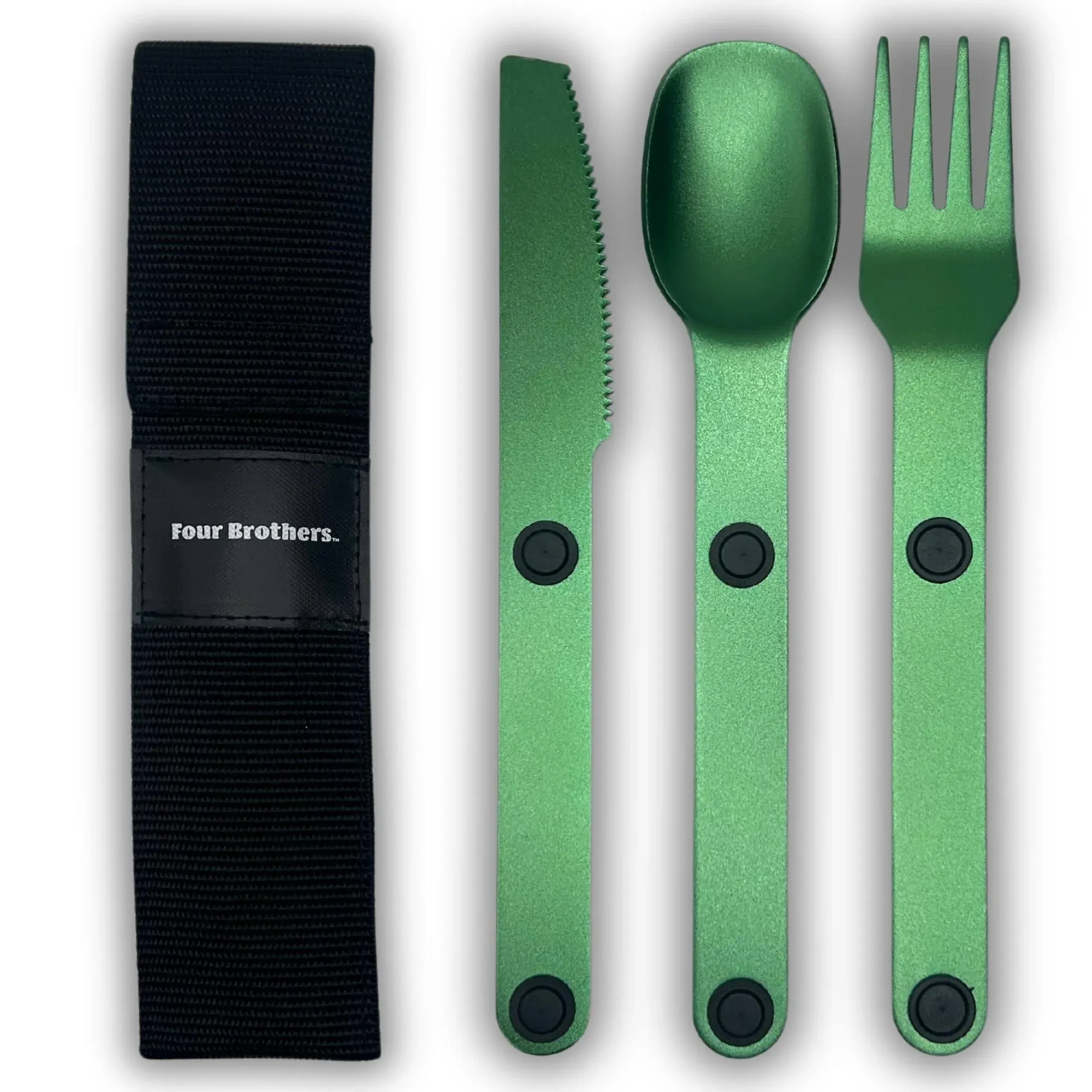 Four Brothers Magnetic Utensils Set - Compact & Sustainable Metal Flatware with Case for Outdoor, Travel, Home & Kid-Friendly Meals | Utensil Set |