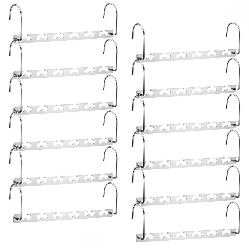 Space Saving Hangers Multifunctiona<wbr/>l Clothes Hangers Stainless Steel 6X2 Slot...