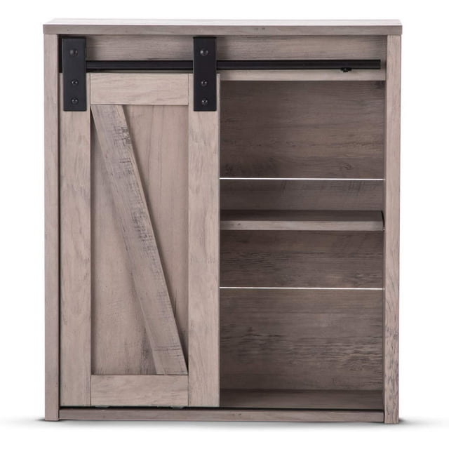 Wood Decorative Wall Storage Cabinet, Farmhouse Bathroom Cabinet with Sliding Ba