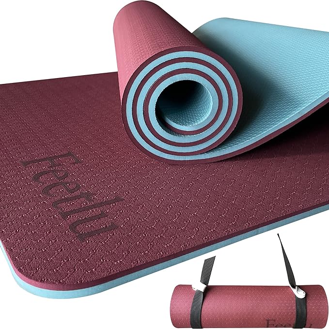 Yoga Mat with Strap – 10mm & 12mm Thick Yoga Mat, Non-Skid Dual Surface Workout Mat, Eco-Friendly POE Yoga Mats for Women Men Kids, Perfect Exercise Mat for Pilates, Yoga, and Floor Workouts, Includes Carrying Strap.