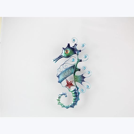 Ocean Blue Mosaic Seahorse With Jeweled Rhinestones 19 Inch Metal Wall Art Decor