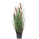 Vickerman 24&quot; Artificial Potted Green Straight Grass and Cattails.