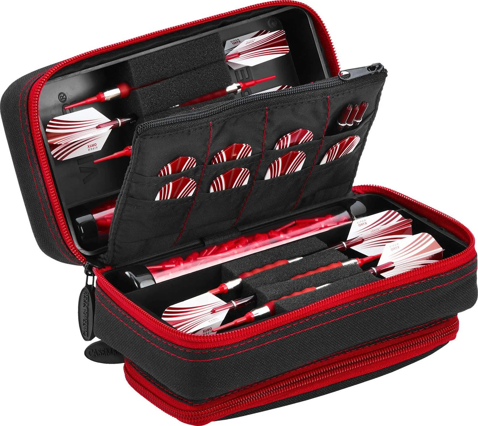 Viper by GLD Products Casemaster Plazma Pro Dart Case with Ruby Zipper for Soft and Steel Tip Darts, Holds 6 Darts and Features Large Front Pocket for Mobile Device