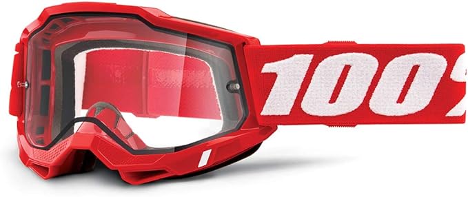 100% Accuri 2 Enduro Mountain Bike & Motocross Goggles - MX and MTB Racing Protective Eyewear (RED - Clear Dual Lens)