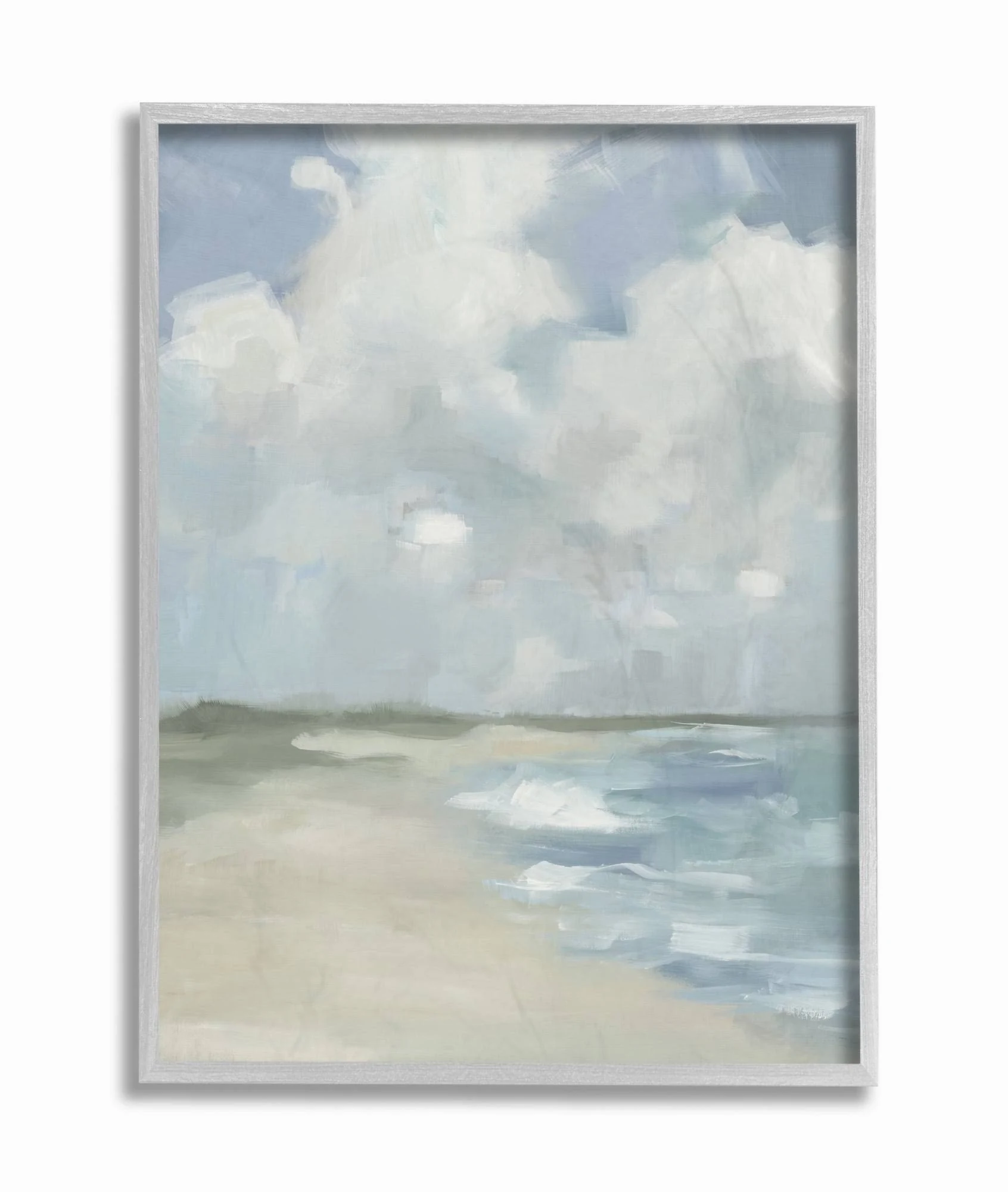 Stupell Industries Impressionist Neutral Blue Green Beach Ocean Painting Grey Framed Art, 16 x 20, Design by Artist Third and Wall