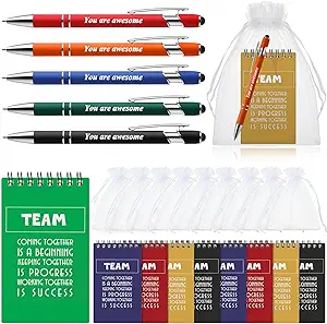 Roowest 25 Set Appreciation Gifts for Coworkers Bulk Ballpoint Pen with Metal Stylus Tip Mini Motivational Notebook Organza Bag Labor Day Team Welcome Gifts for Employees Staff