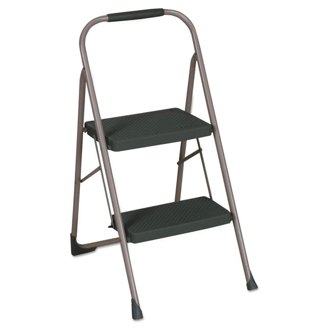 Cosco Big Step Folding Stool, 2-Step, 200 lb Capacity, 22" Spread, Black/Gray