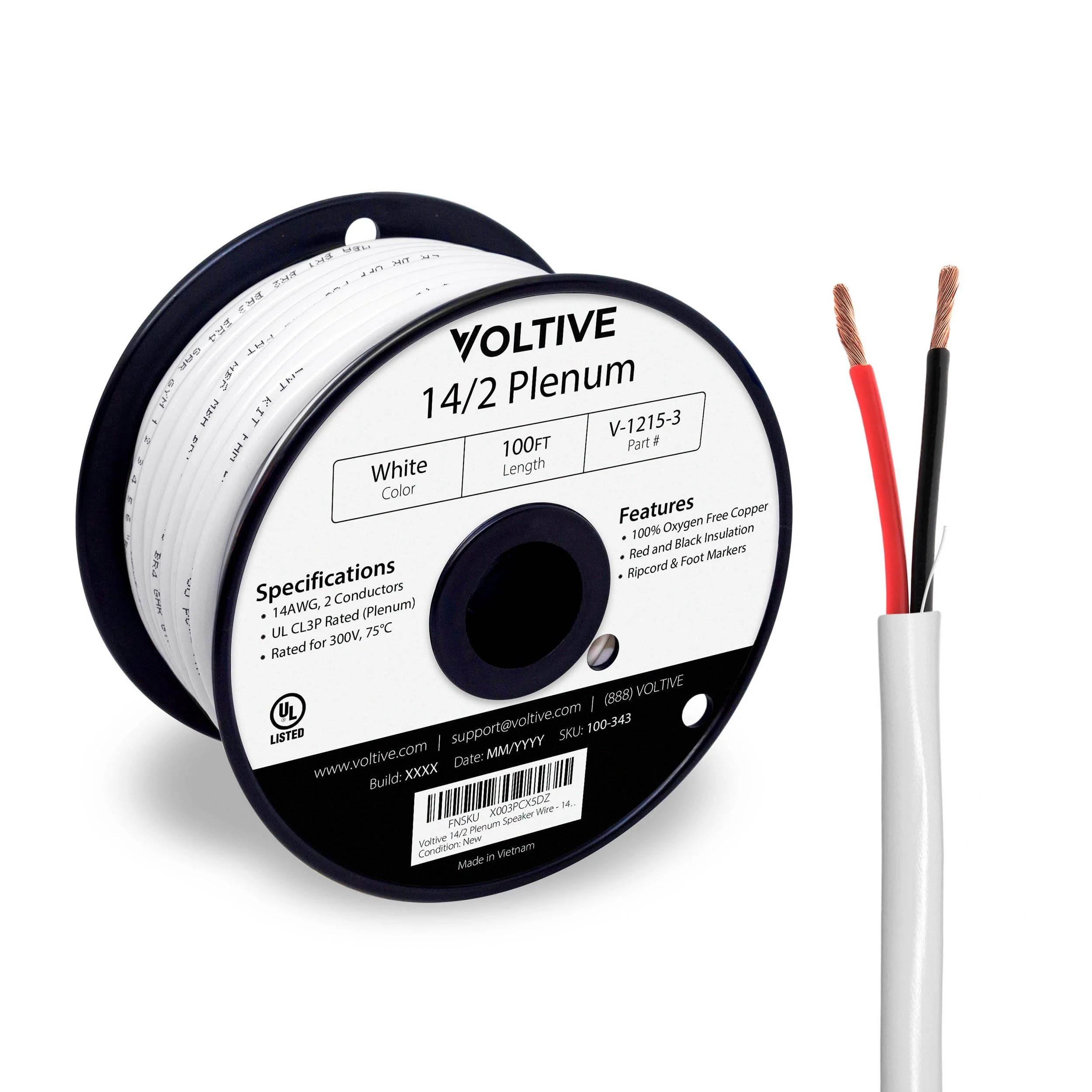 Voltive 14/2 Speaker Wire - CL3P - Plenum - OFC - 100ft - White