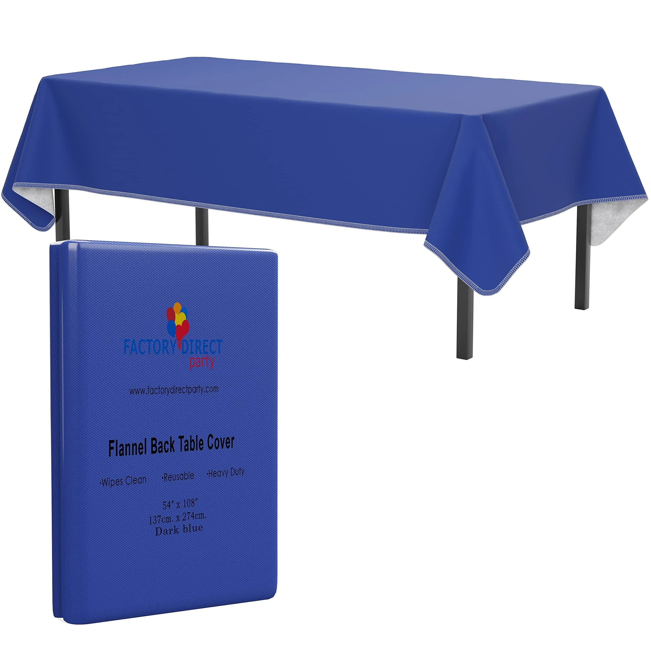 Dark Blue Vinyl Tablecloths - 54 In. x 108 In. - Pack Of 1 Rectangle Tablecloth - Dark Blue Flannel Backed Vinyl Tablecloths For Rectangle Tables - Plastic Table Cloths - Flannel Backing - Waterproof