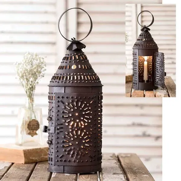 CTW Rustic Brown Punched Tin Paul Revere Candle Lantern,5 Wide and 14 high