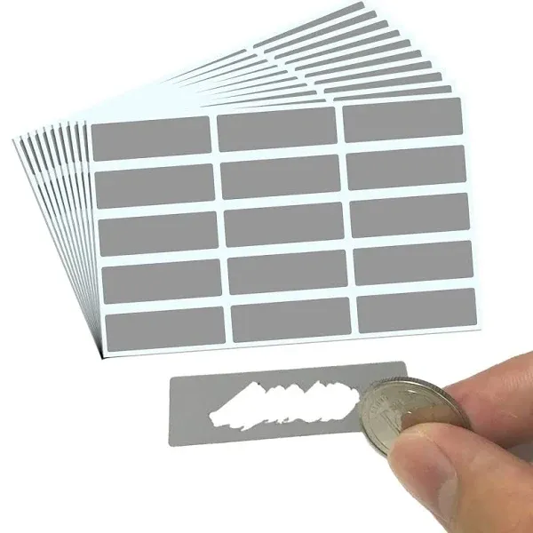 150 Pack, Scratch Off Stickers Labels - Rectangle, Gray, 1.9 x 0.6"