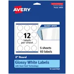 Avery Round Labels with Sure Feed, 2" Diameter, 60 Glossy White Labels (36495)