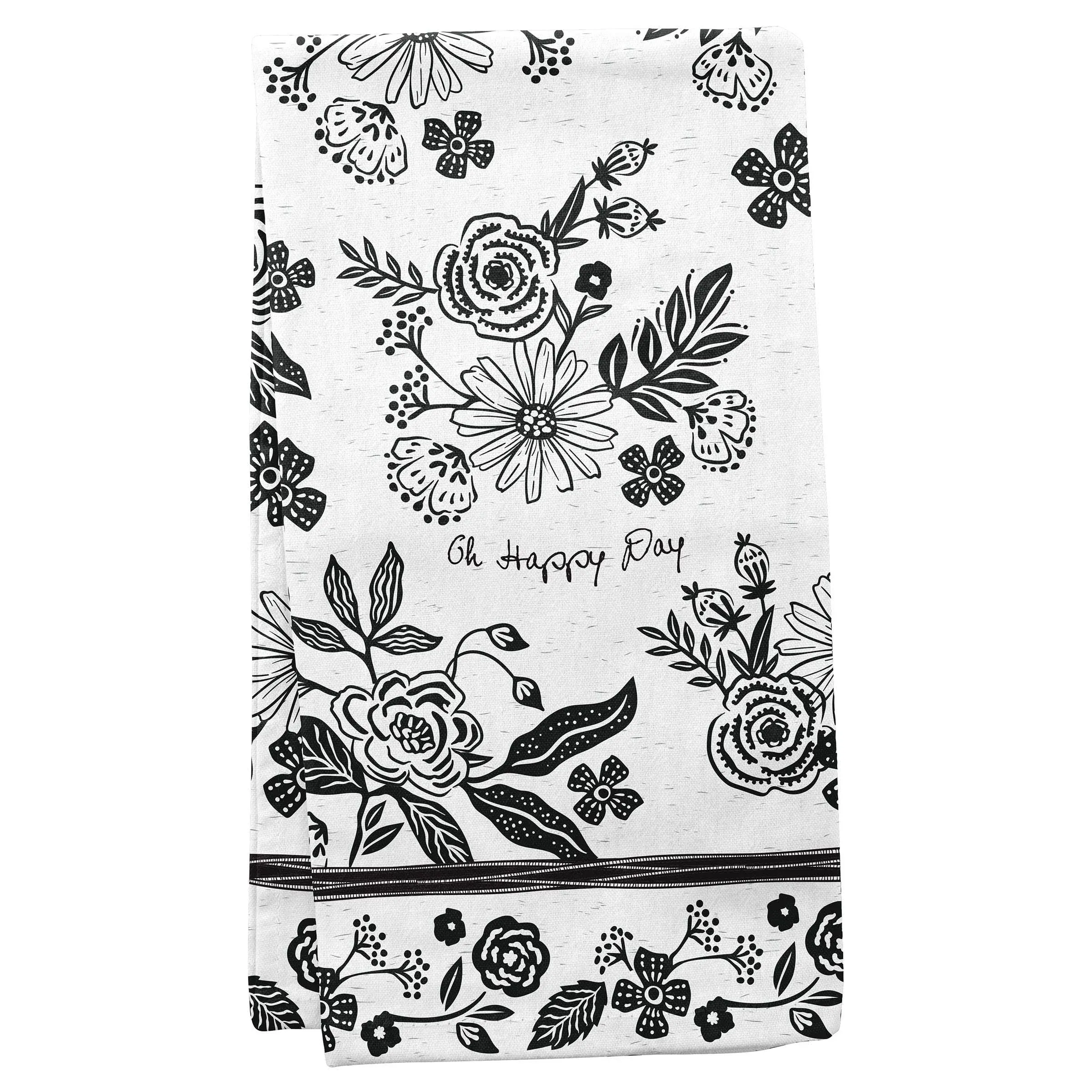 Karma Gifts, Black and White Boho Tea Towel, Floral Medium