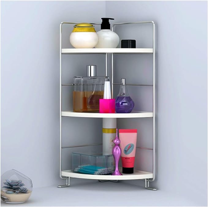 kaileyouxiangongsi 3-Tier Bathroom Countertop Organizer - Vanity Tray Cosmetic & Makeup Storage- Kitchen Spice Rack Standing Shelf - Corner Storage Shelf, Silver