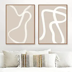 VLOLIFE Boho Trendy Poster Print Art Beige White Line Canvas Paintings Wall ...