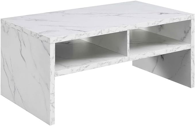 Convenience Concepts Northfield Admiral Deluxe - Mesa auxiliar con estantes, mármol sintético blanco