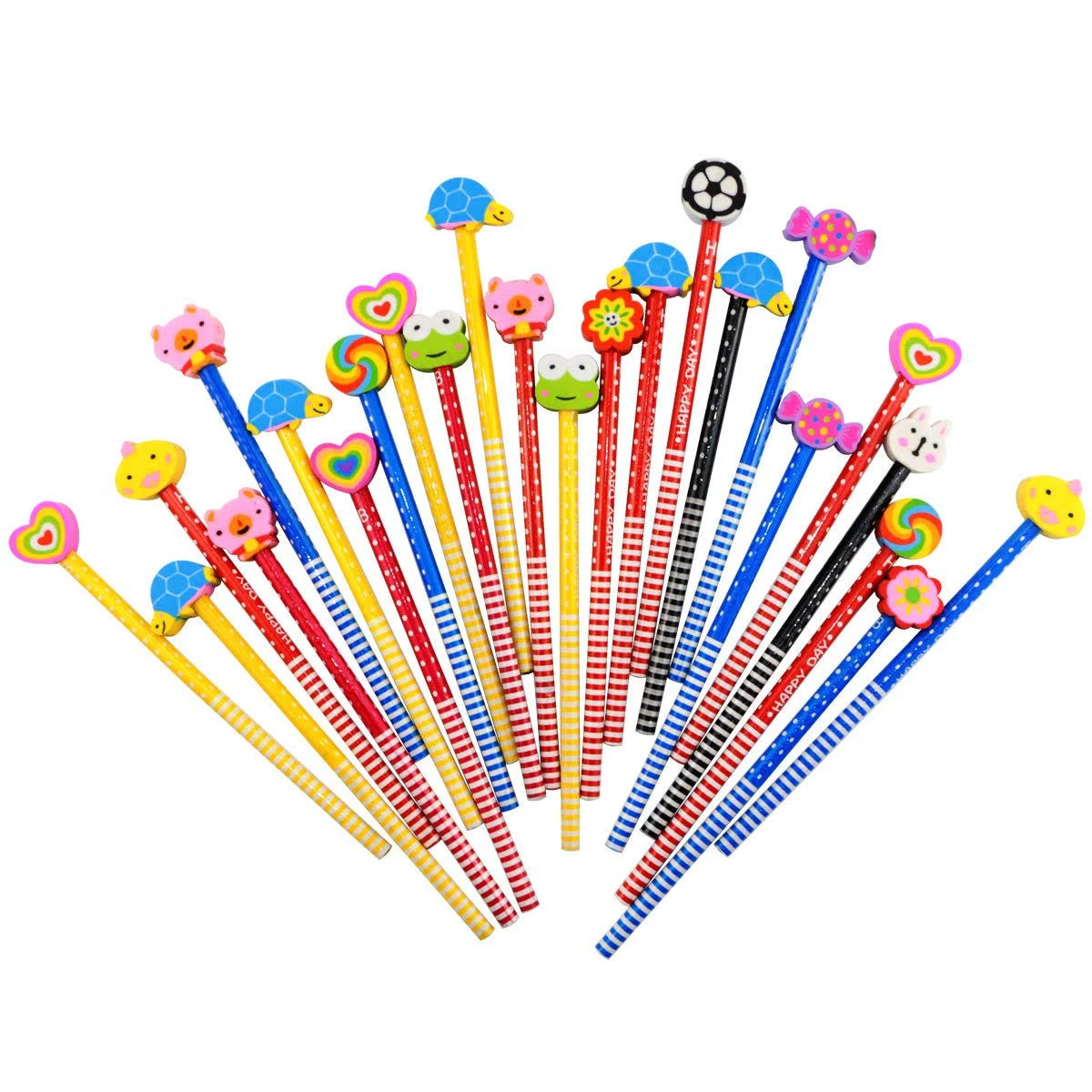 24 Pack Kids Wooden Pencils,Colorful Stripe Pencil with Cute Animals Eraser for Children And School Supplies Pencil Pencils For Kids Pencil Erasers Pencil With Eraser Cute Pencil