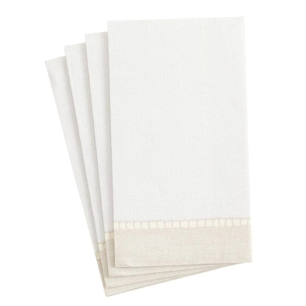 Caspari Linen Border Paper Linen Guest Towel Napkins in Natural, 12 Per Package