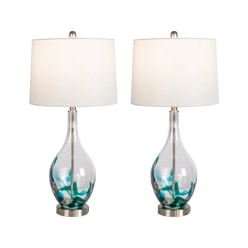 Maxax Glass USB Table Lamps (Set of 2 )Modern Bedside Desk Lamp Clear