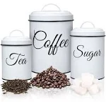 Fashionwu Coffee Tea Sugar Containers for Countertop, 3-Piece Stainless Steel Kitchen Canisters Set, Sugar Jar Coffee Jar with Lids for