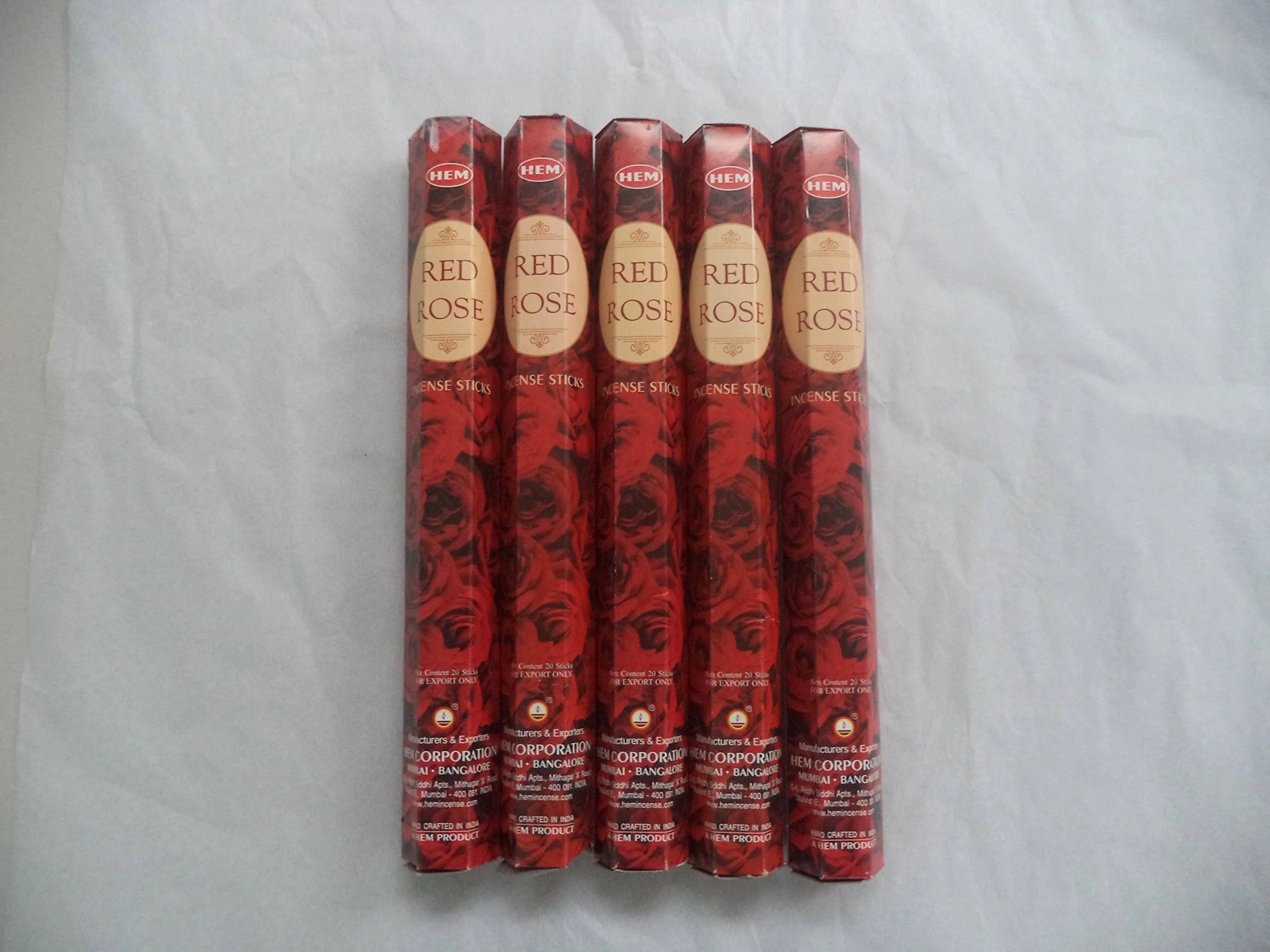 HEM Red Rose 100 Incense Sticks (5 x 20 stick packs)