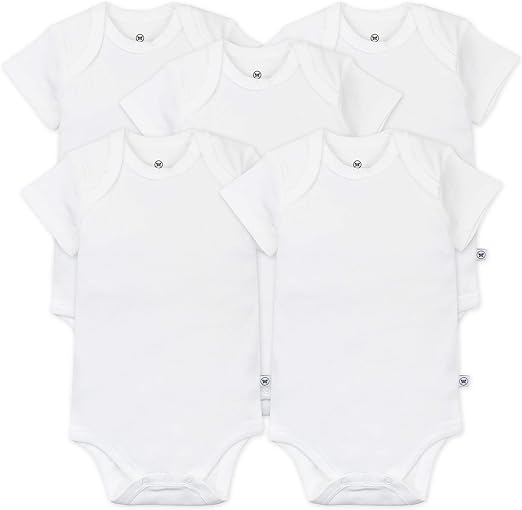 HonestBaby baby-boys 5-pack Short Sleeve Bodysuits One-piece 100% Organic Cotton for Infant Baby Boys, Unisex