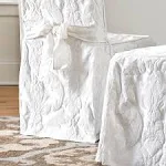 Sure Fit Matelasse Damask Long Dining Chair Slipcover White washable