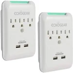 ECHOGEAR Outlet Extender Multiplug 2 Pack with 3 AC Outlets & 2 USB Ports – Low Profile Design Sits Just 1.1" from Wall - Protects Your Gear with 540 Joules of Surge Protection