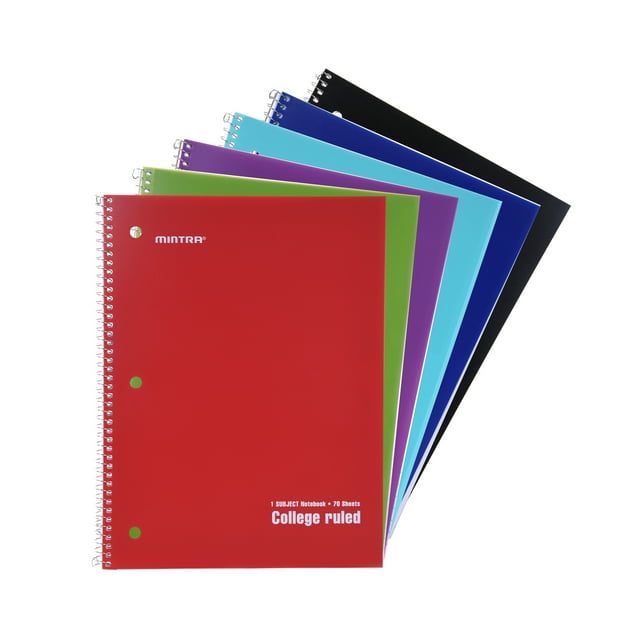 Mintra Office Spiral Notebooks - (Pastel, Wide Ruled, 6 Pack) - For School, Office, Business, Professional,70 Sheets