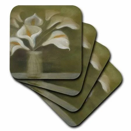 3dRose CST_46738_2 Callas in Vase Calla, Calla Lilies, Calla Lily, Callas, Easter Lily, Floral, Flower Soft Coasters, Set of 8